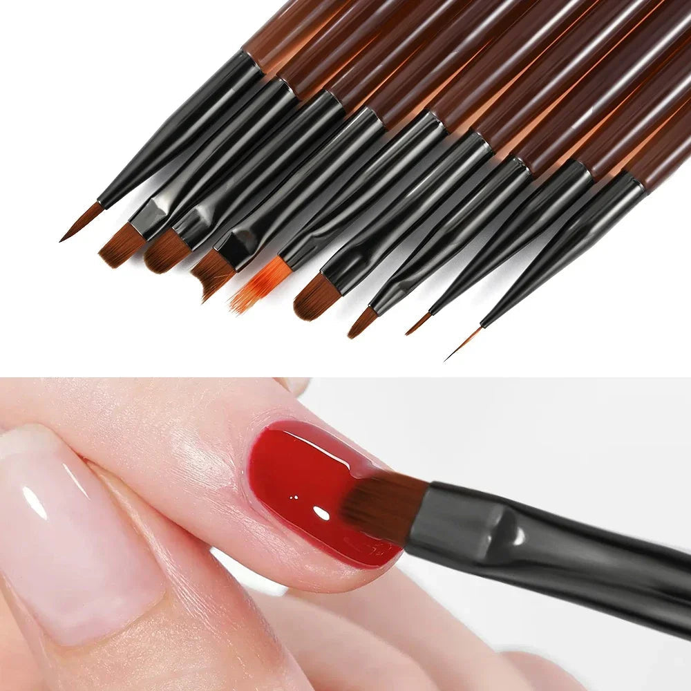 9PCS UV Gel Nail Brush Liner DIY Painting Pen Manicure Acrylic Drawing Brush for Nail Art Design Nails Tip Display Painting Tool American Smart