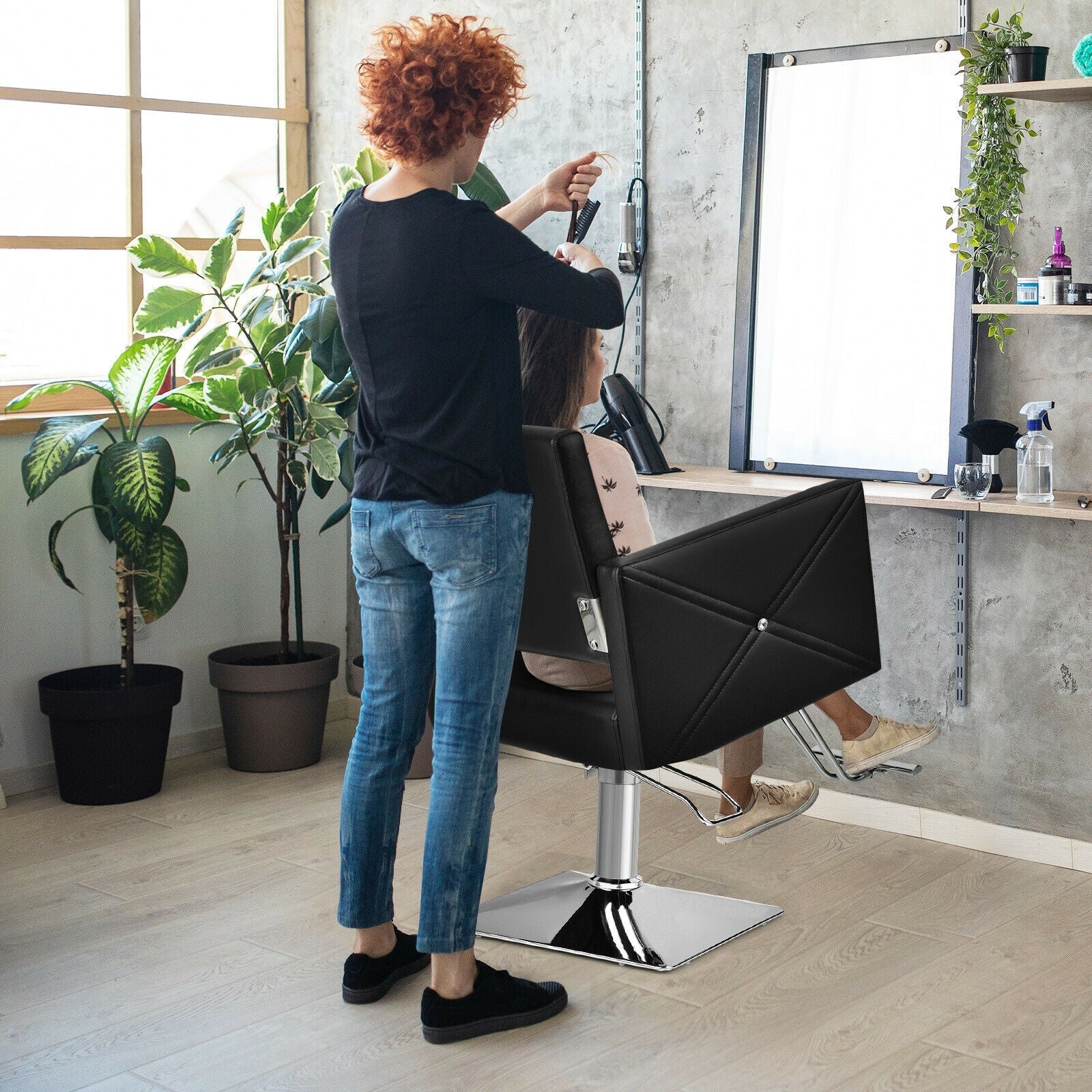 Salon Chair for Hair Stylist with Adjustable Swivel Hydraulic-Black DirectDeals