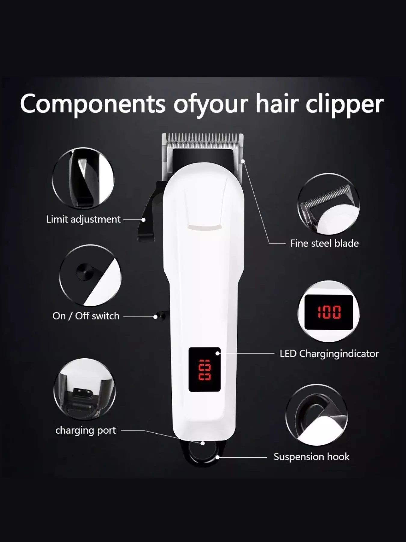 Cordless Hair Clipper with LED Display Unique Oils