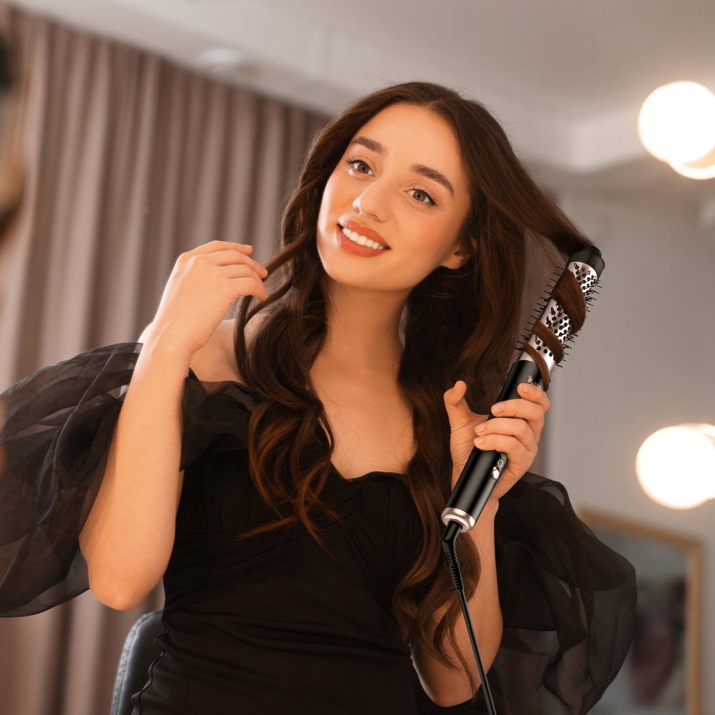 5 in 1 Curling Wand Hair Curling Iron Brush Anti-Tangle HairÊThermal Brush Curler with 4 Heating Levels 360¡ Rotatable Cable 5 Interchangeable Barrels GBruno Store