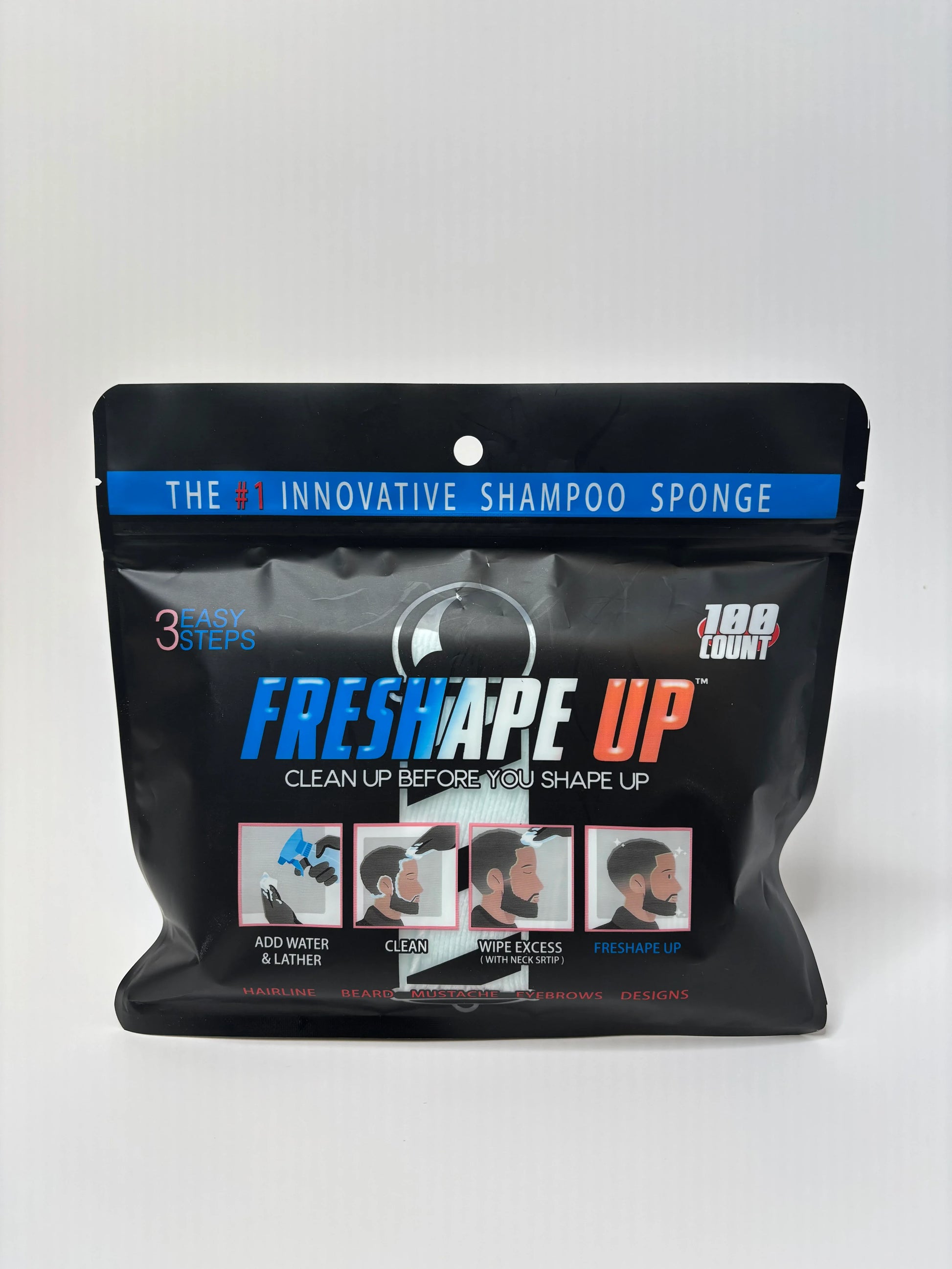 Freshape Up 100 Packs – Barber Shampoo Infused Sponges for Hairline Cleaning (No Rinse) Freshape Up