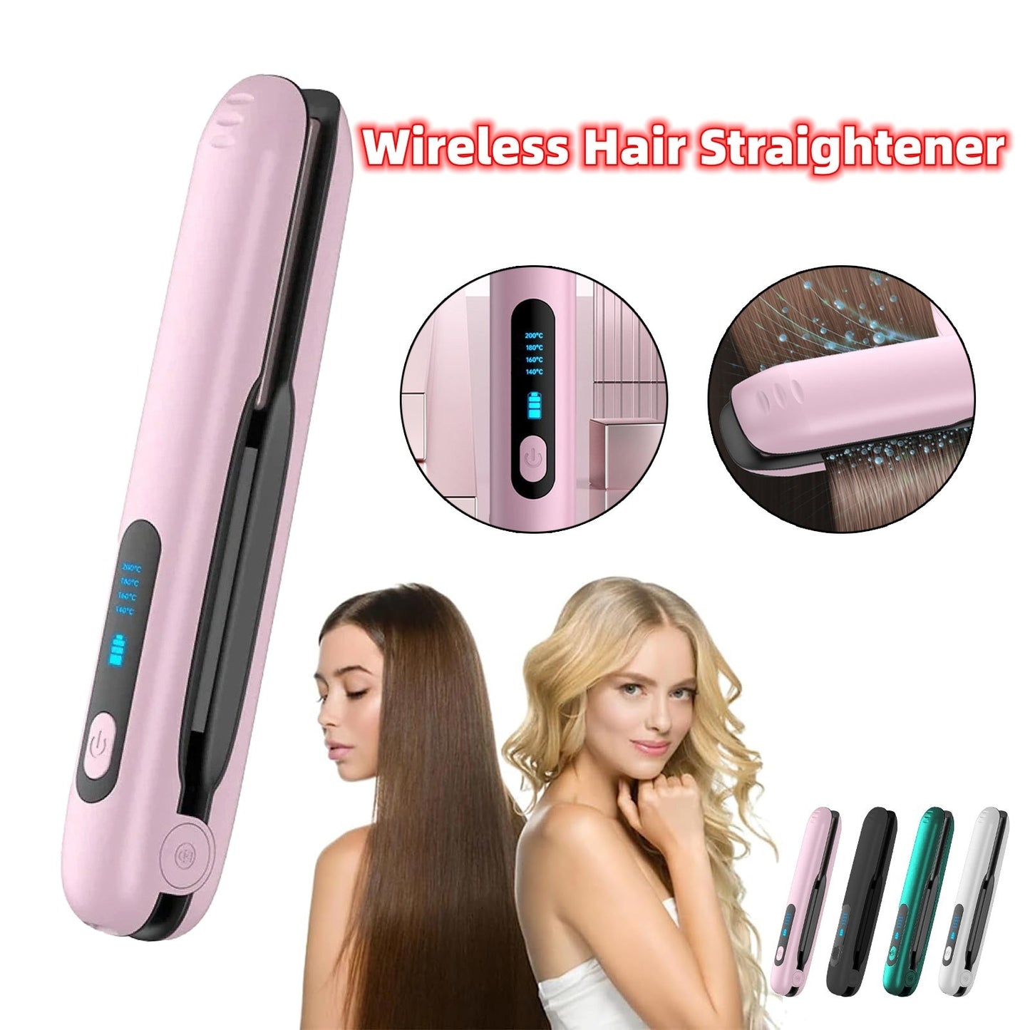 Wireless Hair Straightener Flat Iron Mini 2 IN 1 Roller USB 5000mAh Max 200 Degree Portable Cordless Curler 4 Levels Dry And Wet Uses FLIPSTYLEZLLC