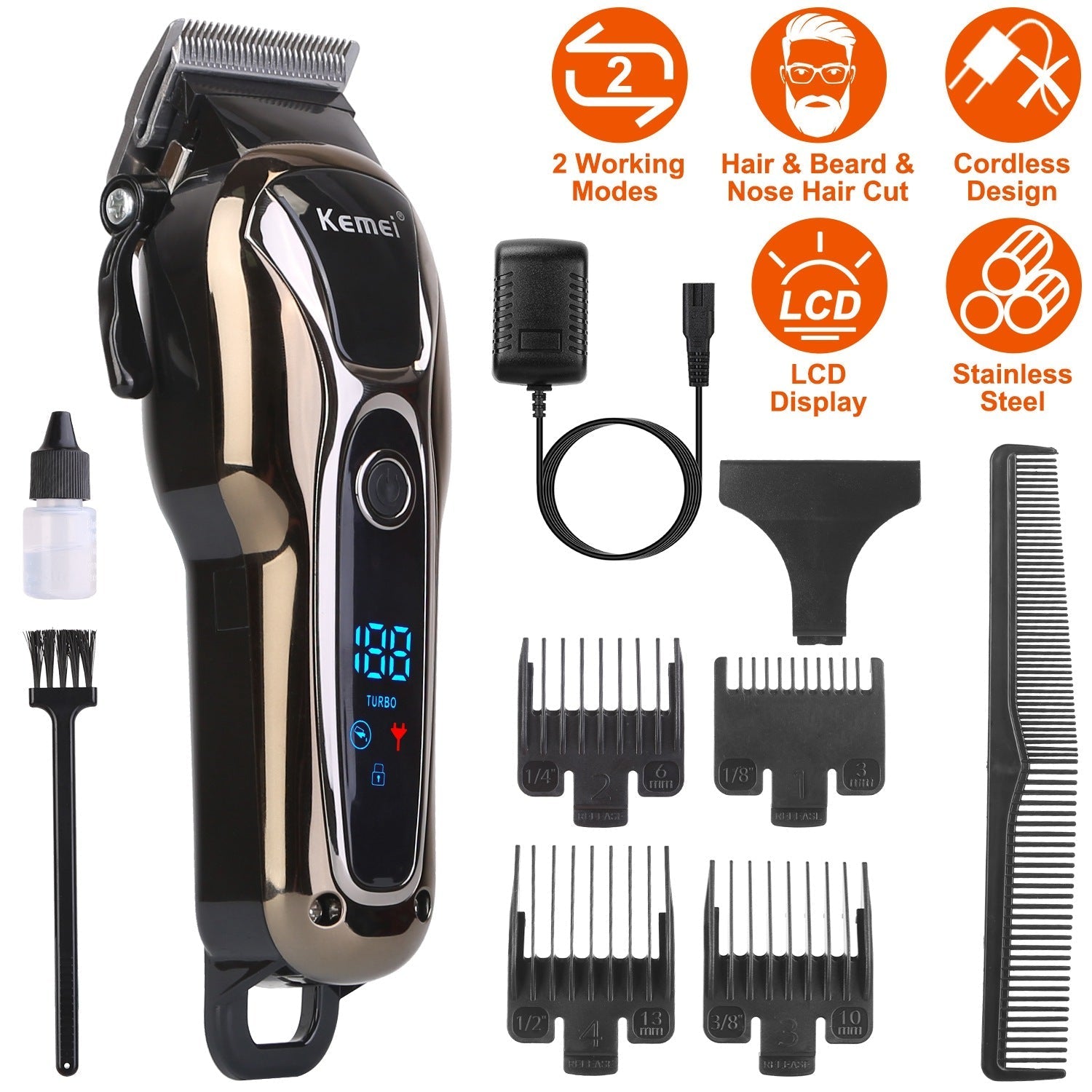 Rechargeable Electric Hair Clipper Cordless Clipper Hair Trimmer Shaver Barber Clipper Hair Cutting Machine GBruno Store