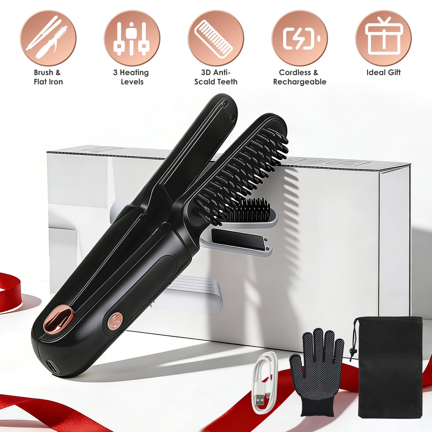 Cordless Hair Straightener Brush 2-in-1 Ceramic Flat Iron GBruno Store