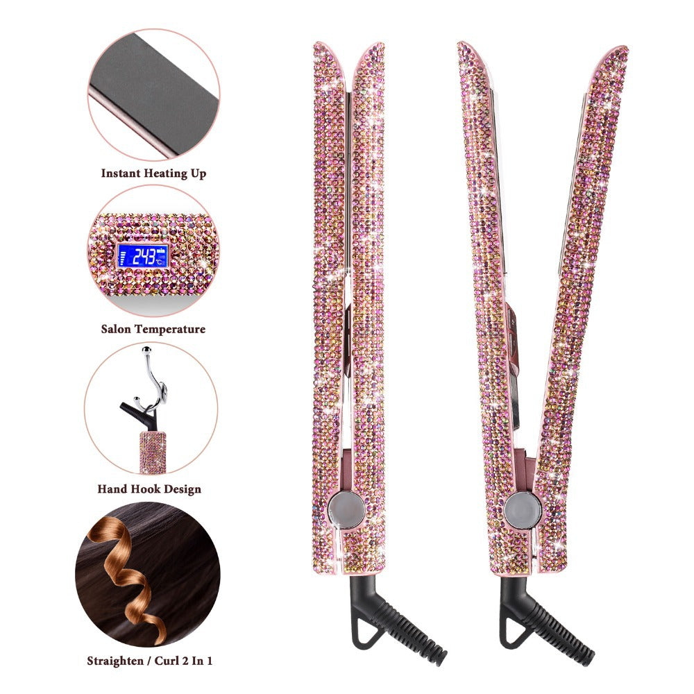 Professional Glitter Hair Flat Iron Titanium Plate Diamond Hair Straightener Crystal Hair Styling Hot Tools Elyvora LLC