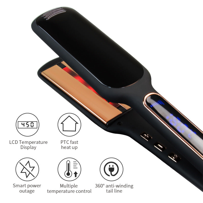 Cross-Border Exclusively For Lcd Display Infrared Hair Care Straightener Black Wide Plate Hair Straightener Elyvora LLC