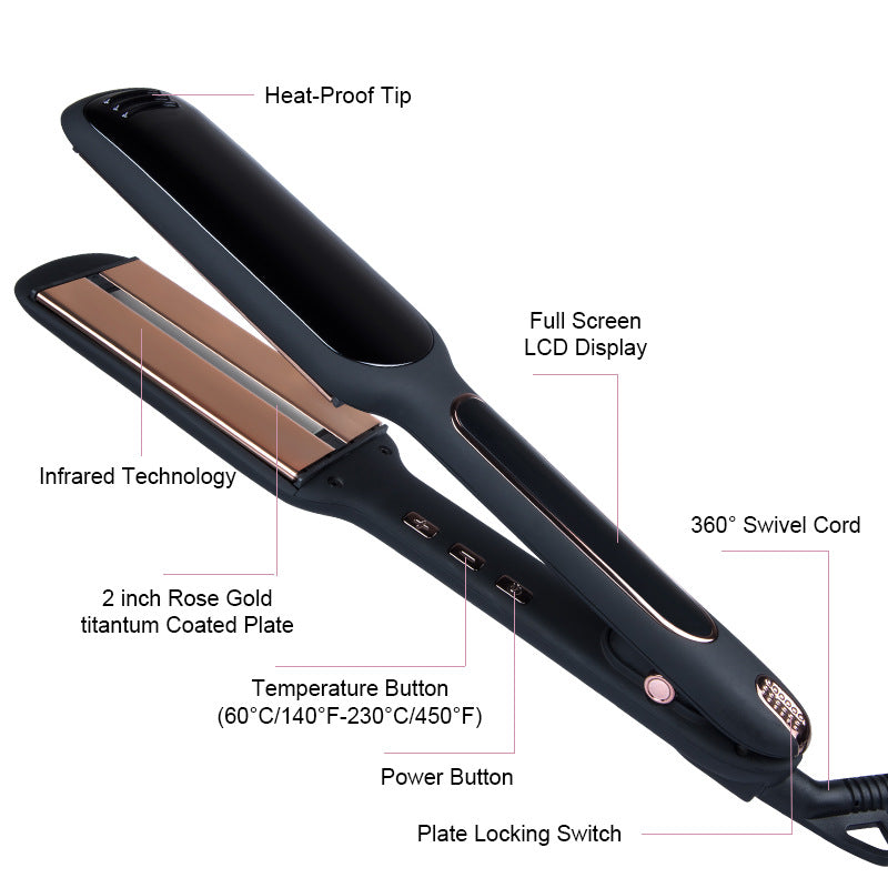 Cross-Border Exclusively For Lcd Display Infrared Hair Care Straightener Black Wide Plate Hair Straightener Elyvora LLC