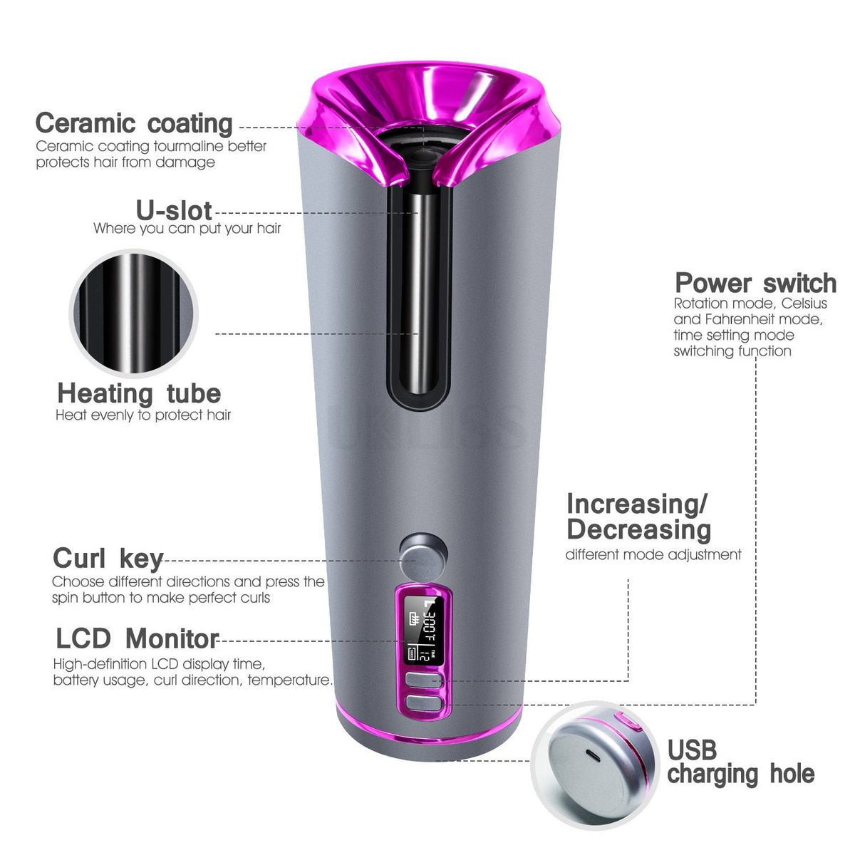 Hair Curling Iron Portable Automatic Hair Curling Iron Multifunctional Usb Charging Elyvora LLC