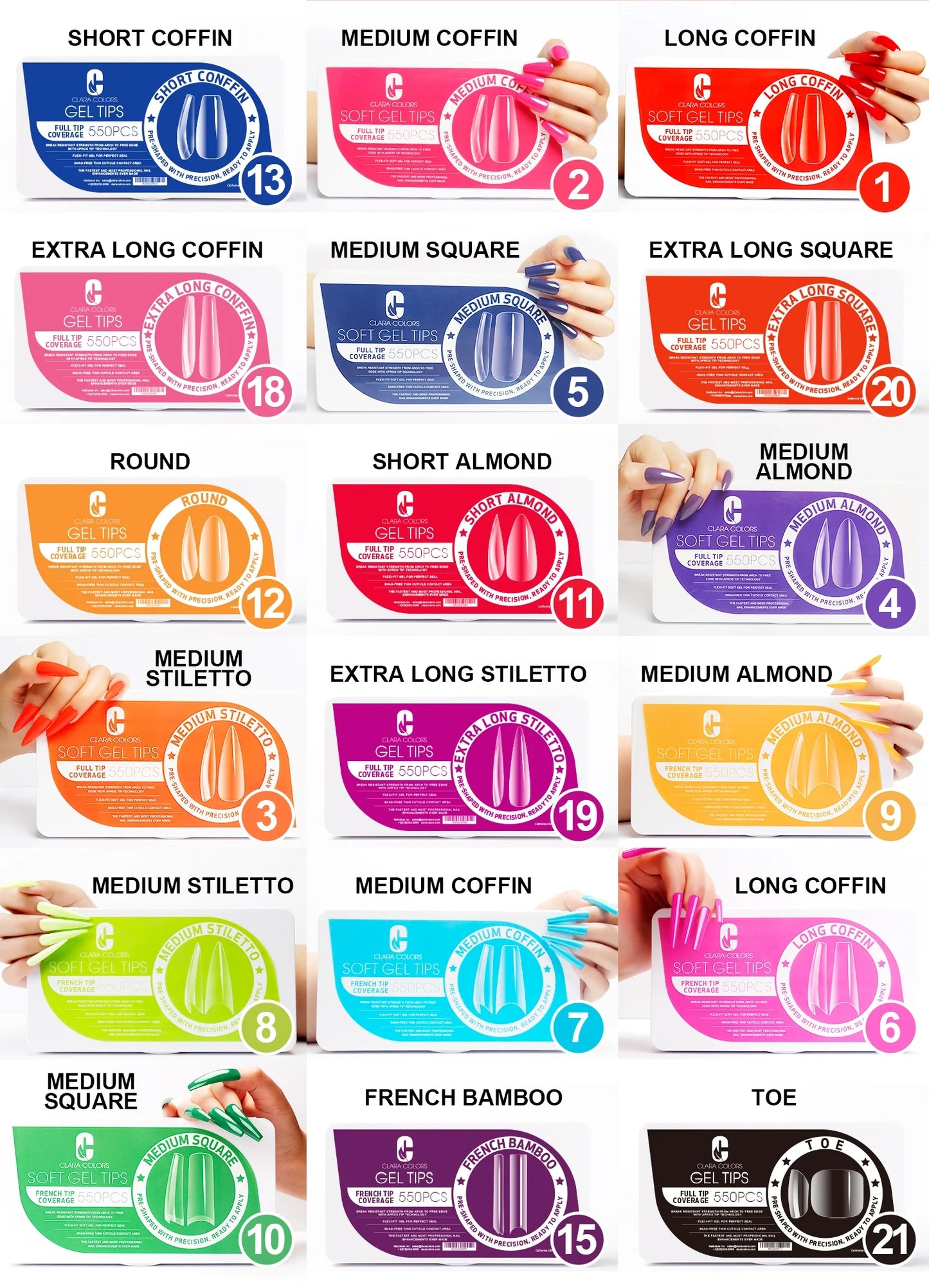 Clara Color - Full Cover Gel Tips - #12 Round 550pcs