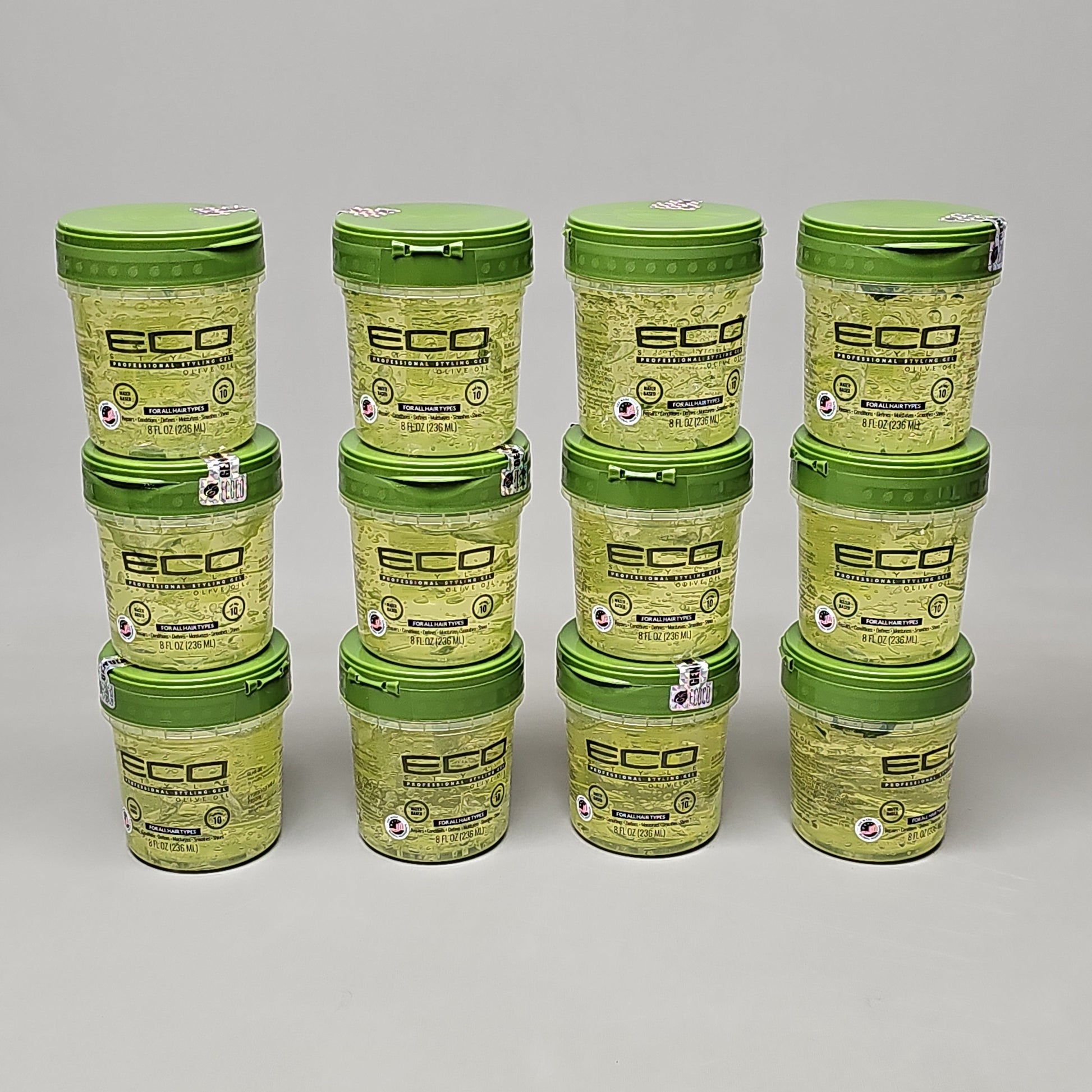 ZA@ ECO STYLE (12 PACK) Professional Styling Gel Olive Oil All Hair Types 8 fl oz BB 12/24 D PayWut