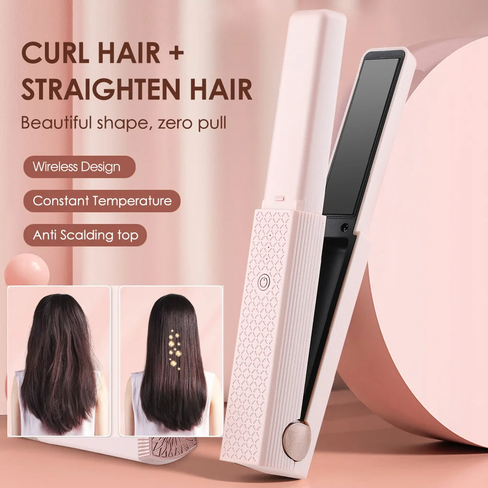 Hair Straightener Cordless Usb Hair Straightener Mini Ceramics Hair Curler 3 Constant Temperature Portable Flat Iron For Travel Noventix