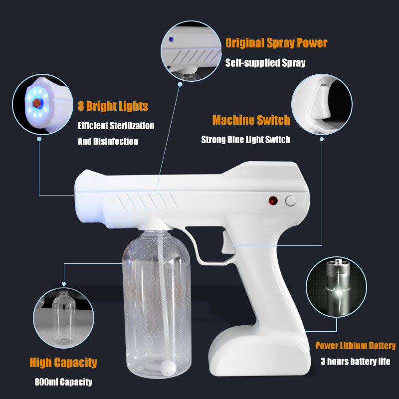 Blue Light Atomizing Spray Gun Handheld Wireless Atomizing Fogger Disinfection Sprayer Nano Sprayer Household Supplies FLIPSTYLEZLLC
