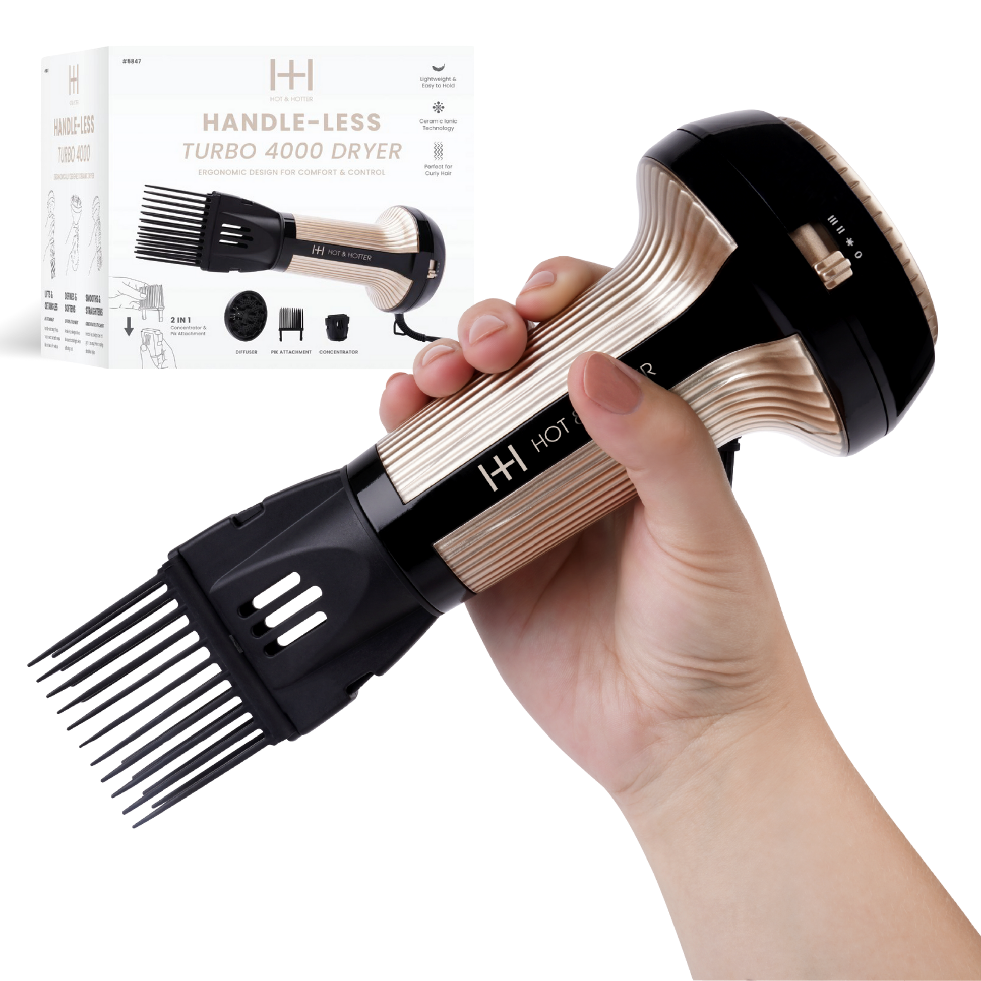 Hot & Hotter Turbo 4000 Ceramic Handless Hair Dryer, 1 Count, Gold Annie International, Inc.