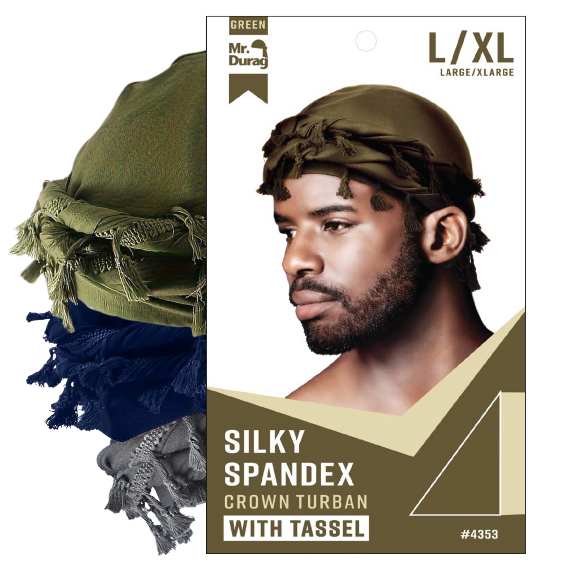 Mr. Durag Silky Spandex Crown Turban with Tassels Large / X-Large, 1 Count, Assorted Colors Annie International, Inc.