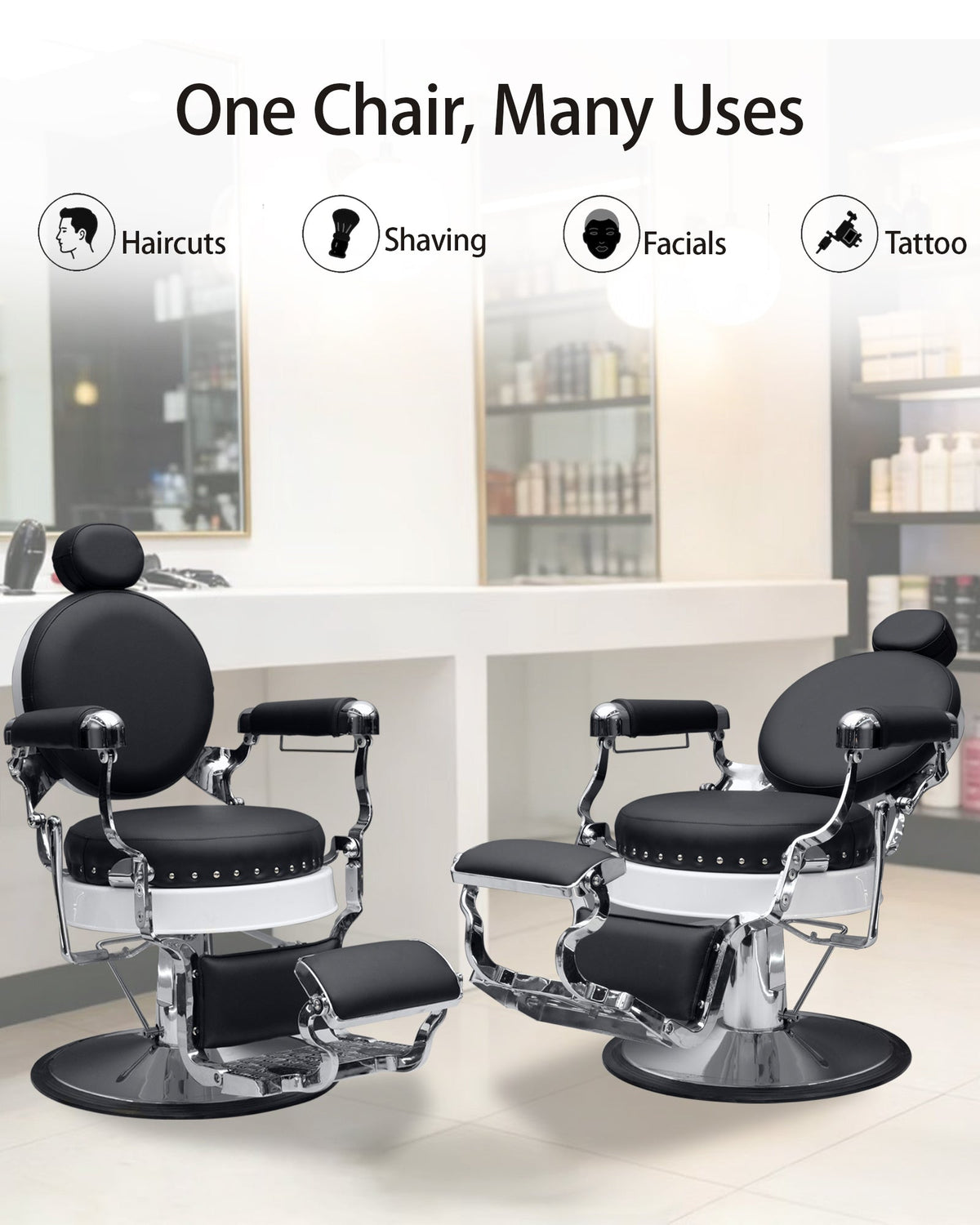 160° Reclining with Vintage Rivet Details Barber chair The Sterling 8828 MYS