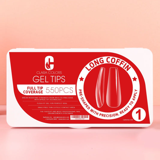Clara Color - Full Cover Gel Tips - #01 Long Coffin 550pcs