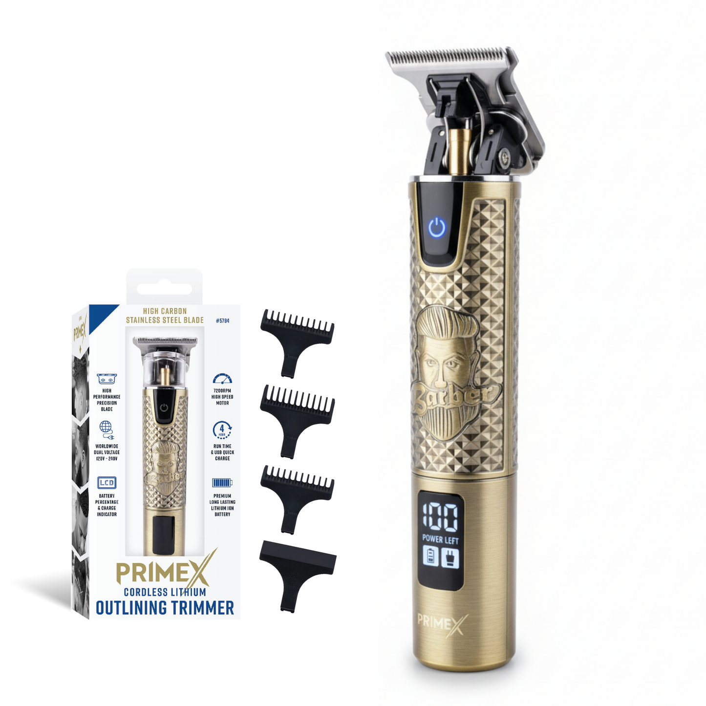 PrimeX Cordless Lithium Outlining Barber Trimmer Brass Annie International, Inc.