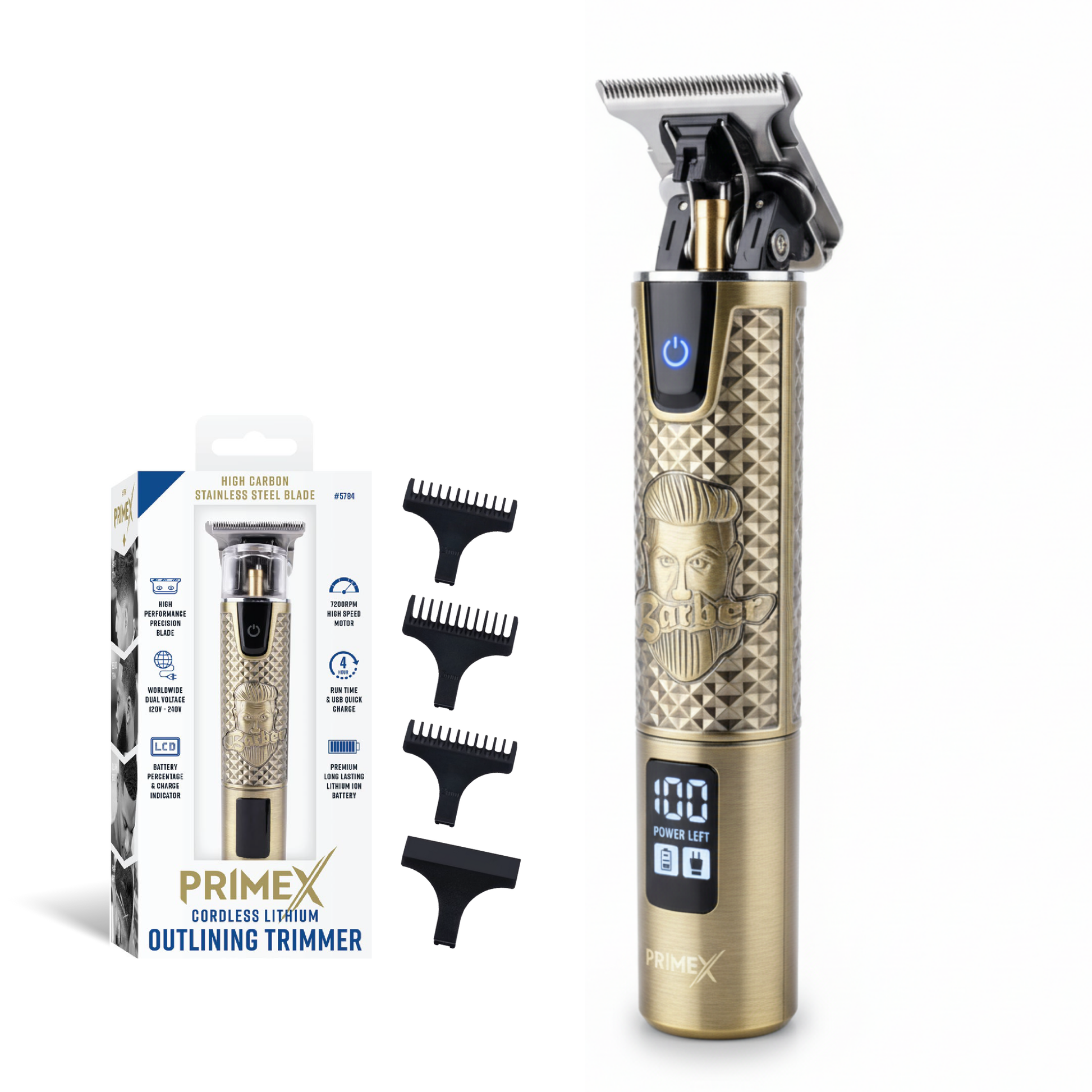 PrimeX Cordless Lithium Outlining Barber Trimmer Brass Annie International, Inc.
