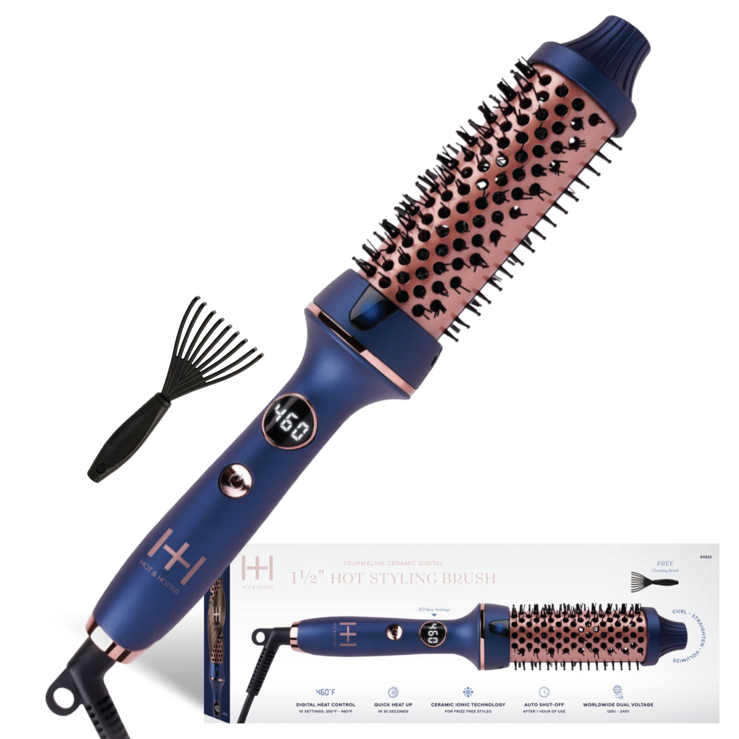 Hot & Hotter Tourmaline Ceramic Digital Hot Styling Brush 1 1/2 Inch, 1 Count, Blue Annie International, Inc.