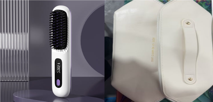 2 In 1 Straight Hair Comb Wireless Hair Straightener Brush Hair Fast Heating Portable Hot Curler USB Charging Elyvora LLC
