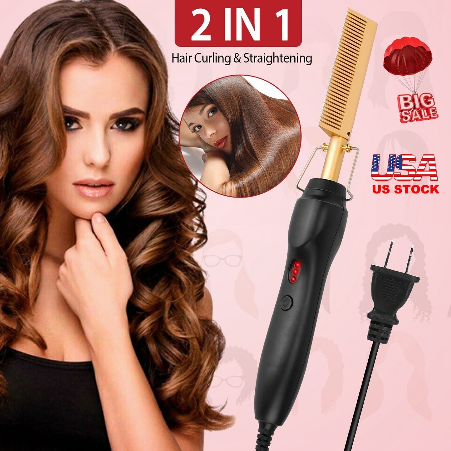 Electric Heating Hair Comb PTC Ceramic Hair Straightener Curler Brush Hair Straight Styler Wet Dry Use w/ 3 Temperature Adjustment GBruno Store