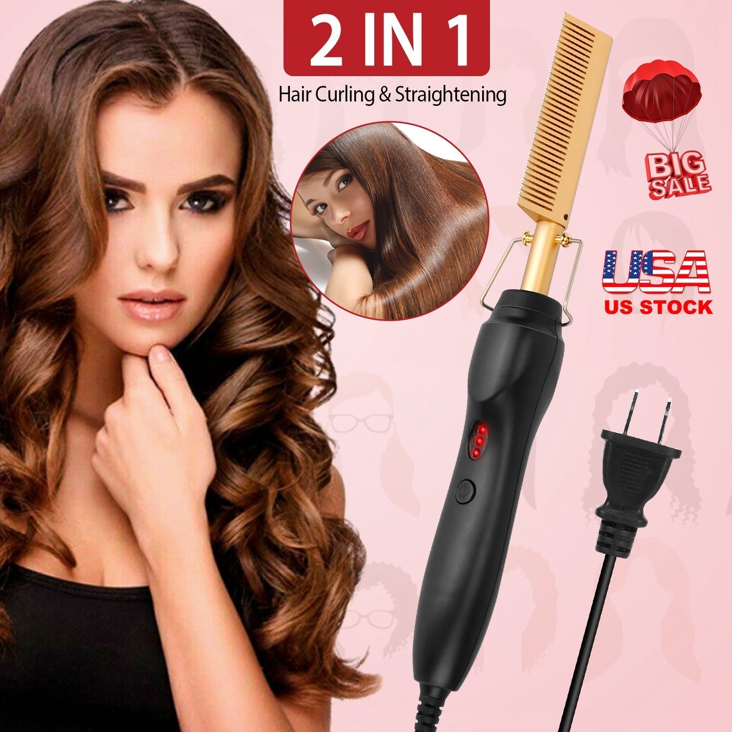 Electric Heating Hair Comb PTC Ceramic Hair Straightener Curler Brush Hair Straight Styler Wet Dry Use w/ 3 Temperature Adjustment GBruno Store