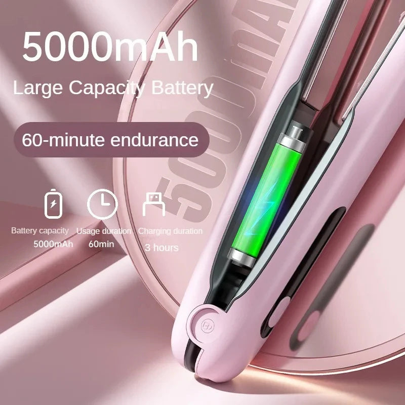 Wireless Hair Straightener Flat Iron Mini 2 IN 1 Roller USB 5000mAh Max 200 Degree Portable Cordless Curler 4 Levels Dry And Wet Uses FLIPSTYLEZLLC