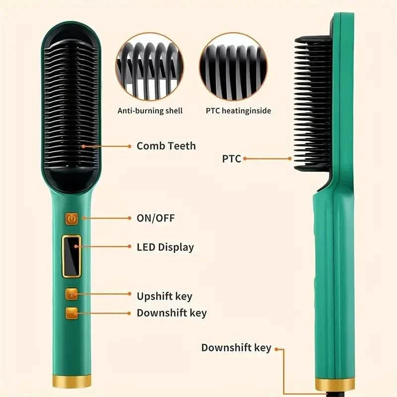 2-in-1 Electric Hair Straightener Brush Curling Comb DailySale