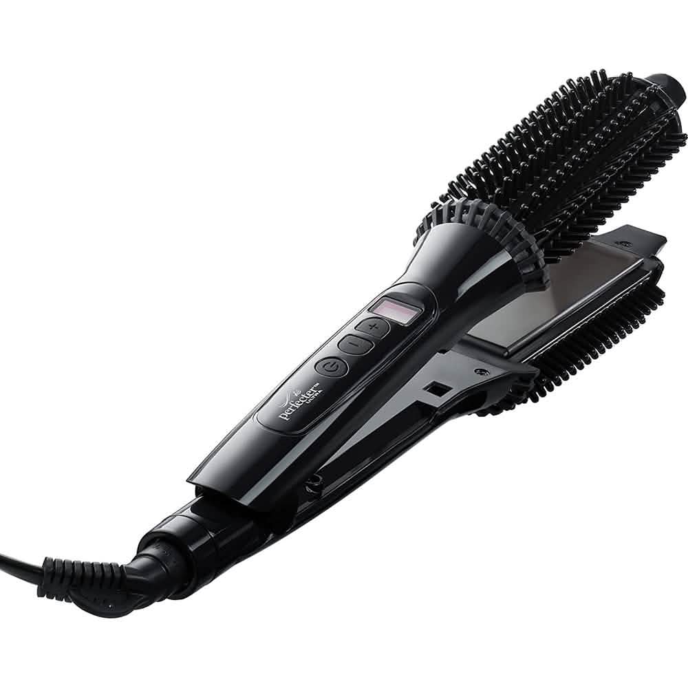 2-in-1 Perfecter Flat Iron Hair Straightener and Hot Round Brush EasyOptionXY