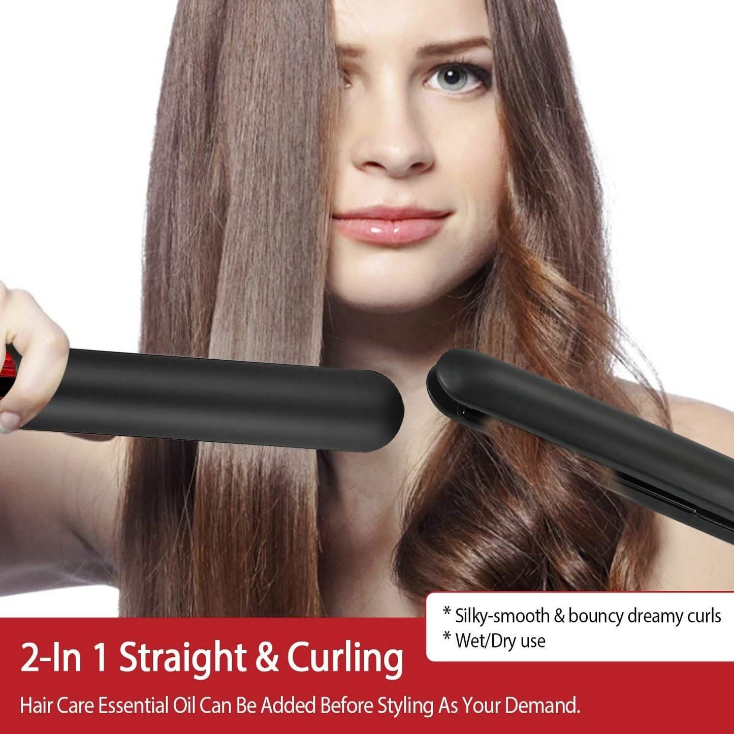 2-in-1 Twist Hair Straightener Ceramic Plate Hair Curler with Temperature Adjust LCD Display DailySale