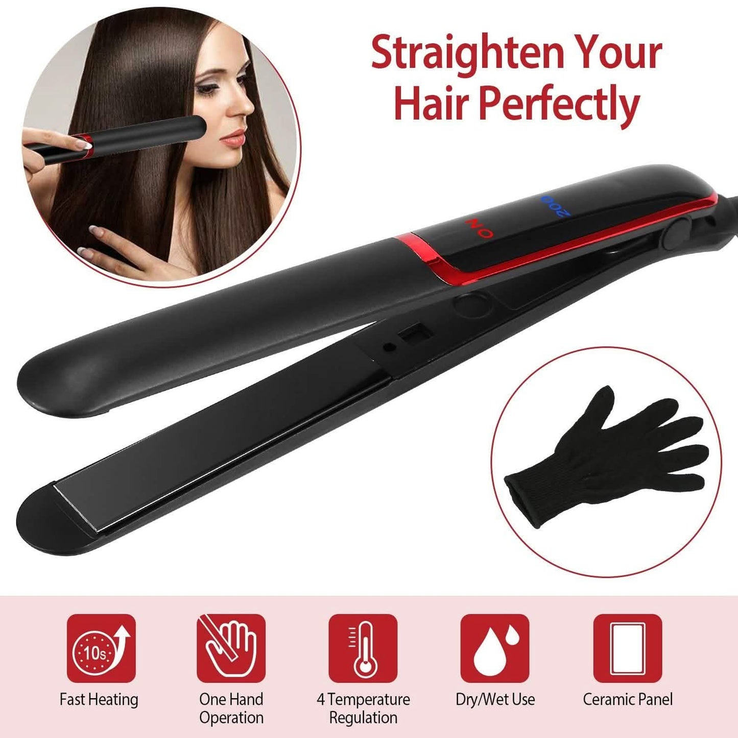 2-in-1 Twist Hair Straightener Ceramic Plate Hair Curler with Temperature Adjust LCD Display DailySale
