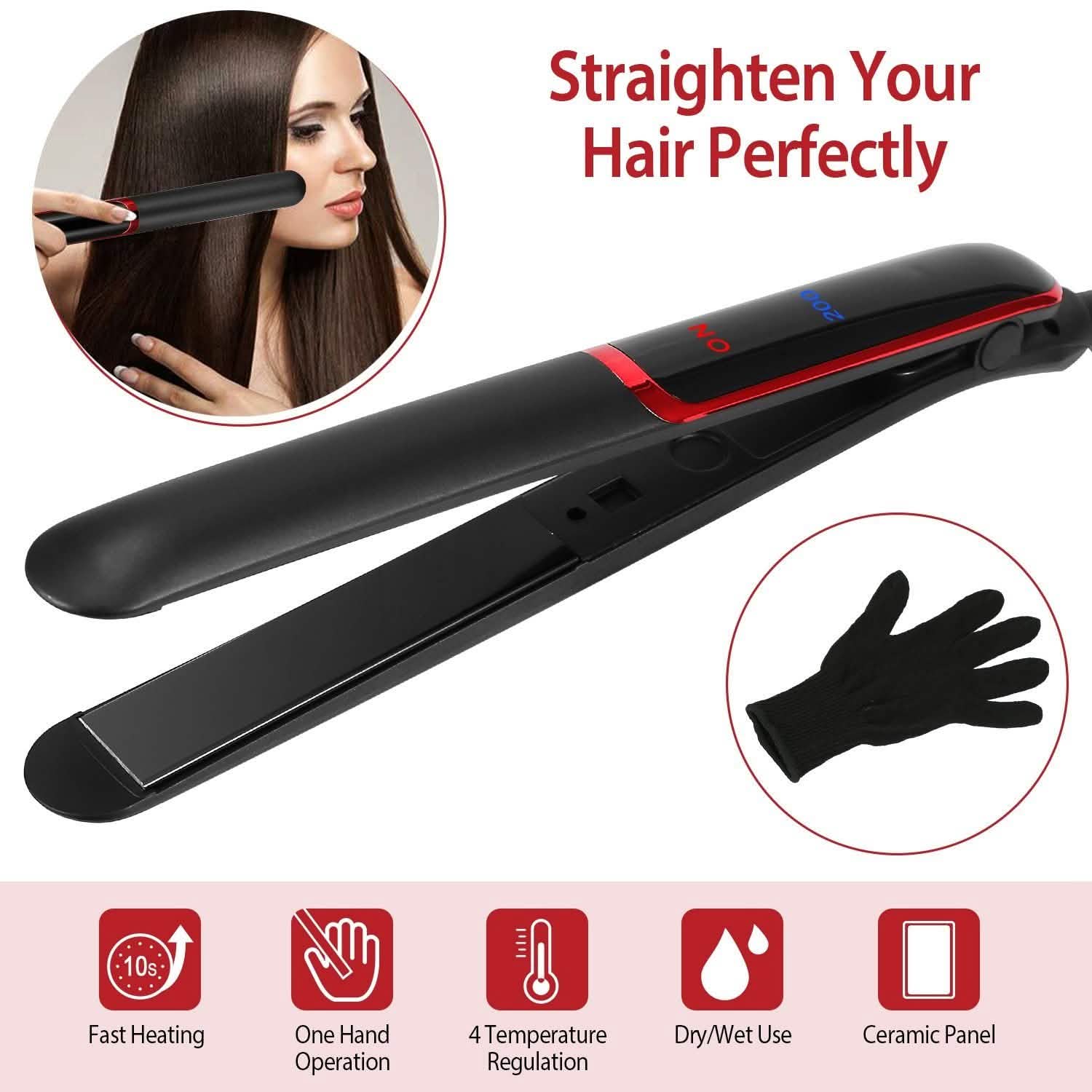 2-in-1 Twist Hair Straightener Ceramic Plate Hair Curler with Temperature Adjust LCD Display DailySale