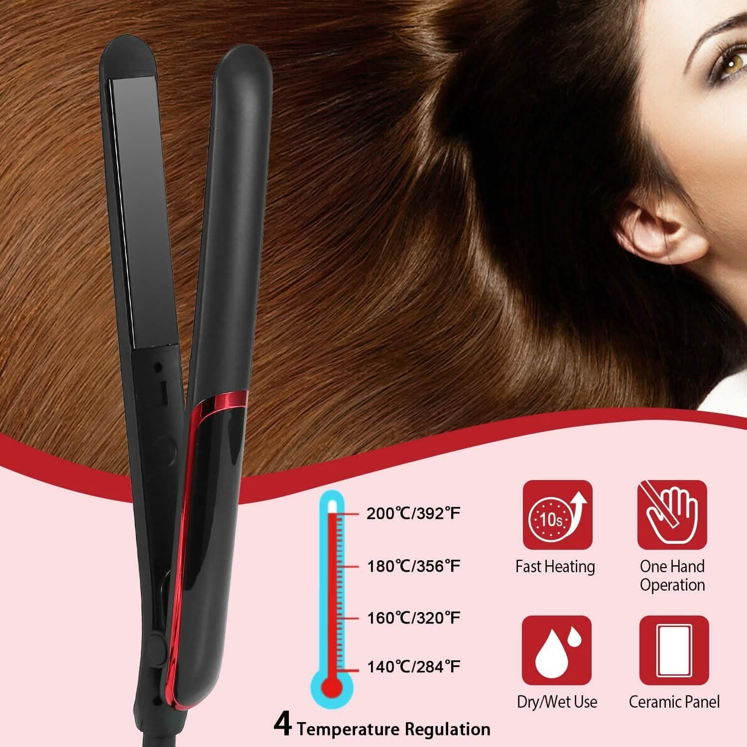 2-in-1 Twist Hair Straightener Ceramic Plate Hair Curler with Temperature Adjust LCD Display DailySale