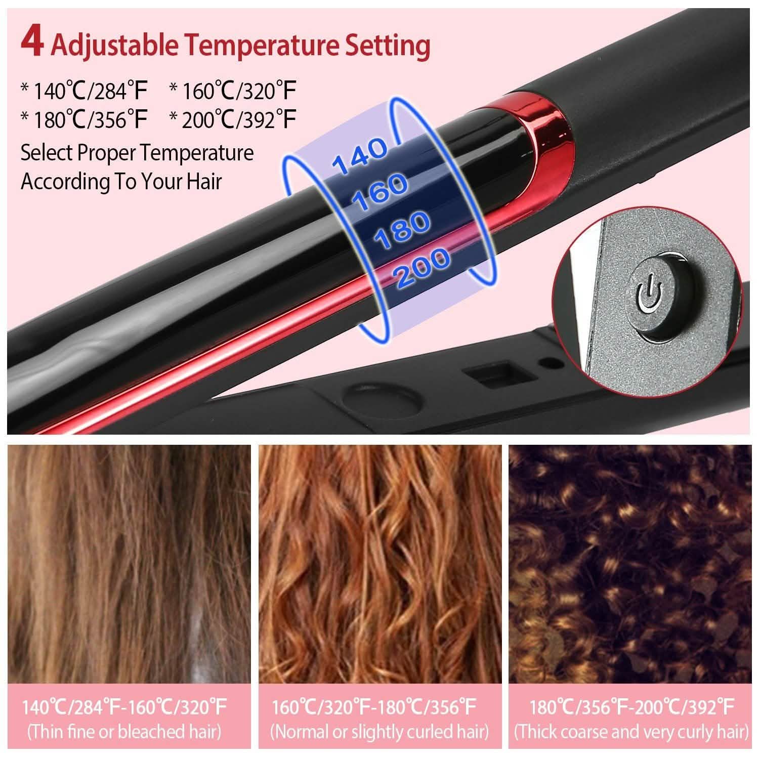 2-in-1 Twist Hair Straightener Ceramic Plate Hair Curler with Temperature Adjust LCD Display DailySale