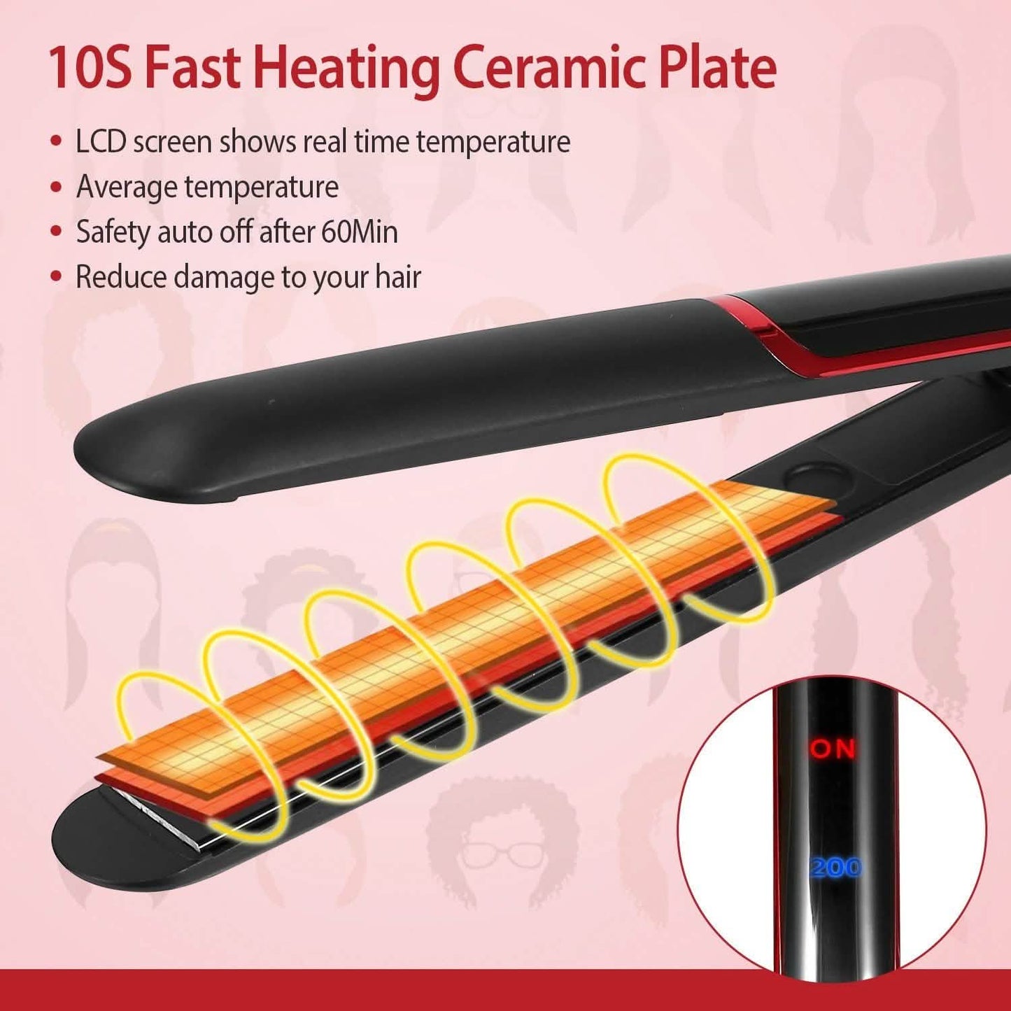 2-in-1 Twist Hair Straightener Ceramic Plate Hair Curler with Temperature Adjust LCD Display DailySale