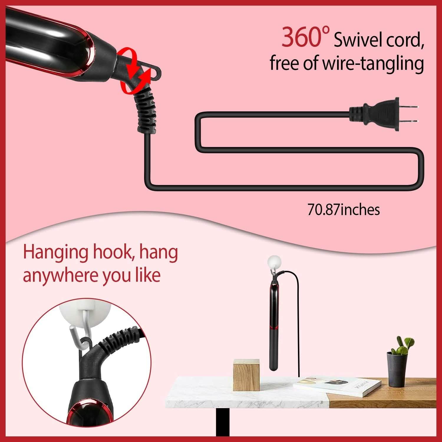 2-in-1 Twist Hair Straightener Ceramic Plate Hair Curler with Temperature Adjust LCD Display DailySale