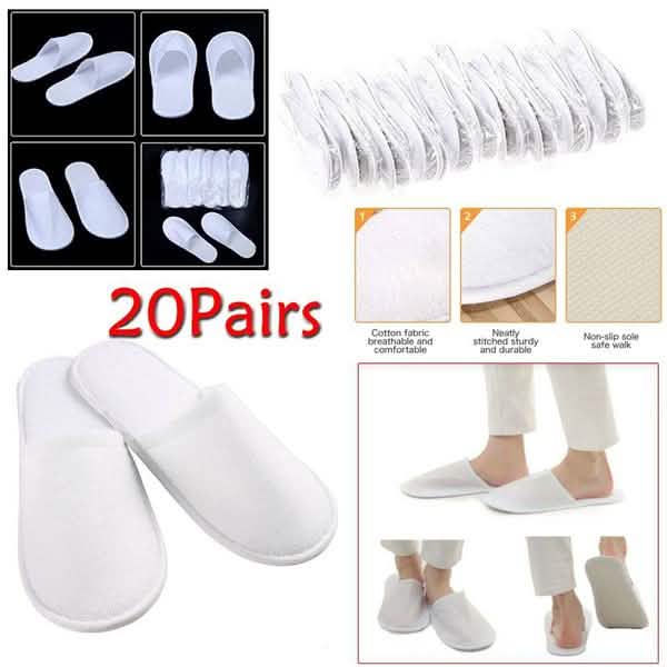 20-Pairs: Spa Hotel Guest Soft Slippers Closed Toe Disposable Travel Slipper DailySale