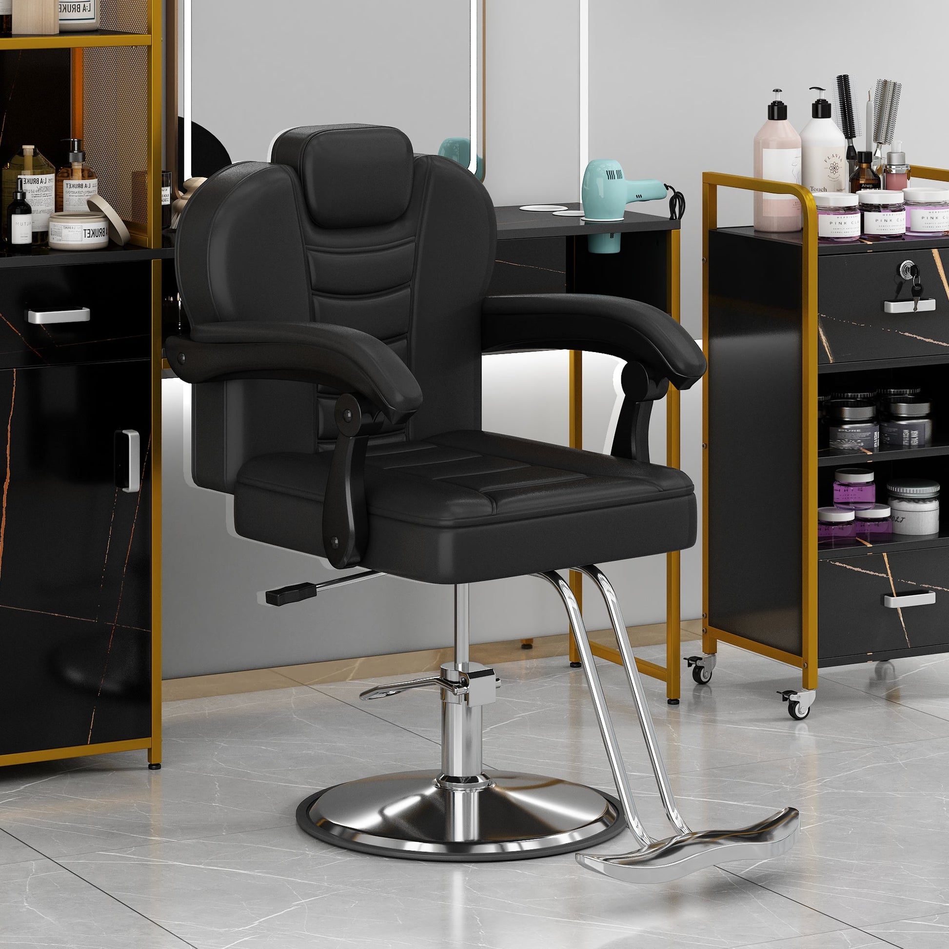 Classic Reclining Barber Chair for Hair Stylist Home Furnishers