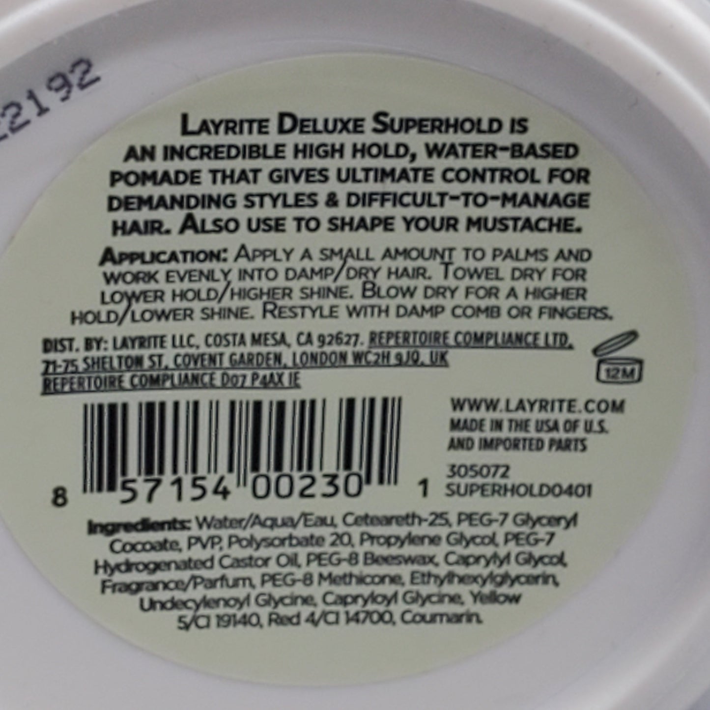 LAYRITE DELUXE Hair Superhold Pomade 4.25 oz High Hold Med Shine Water Soluble PayWut