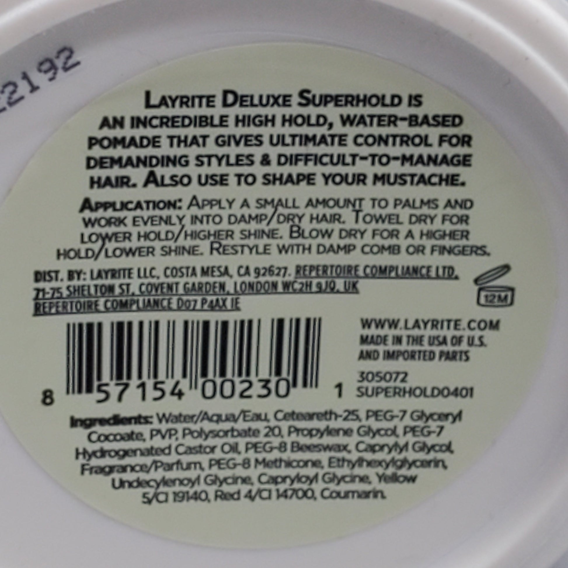 LAYRITE DELUXE Hair Superhold Pomade 4.25 oz High Hold Med Shine Water Soluble PayWut