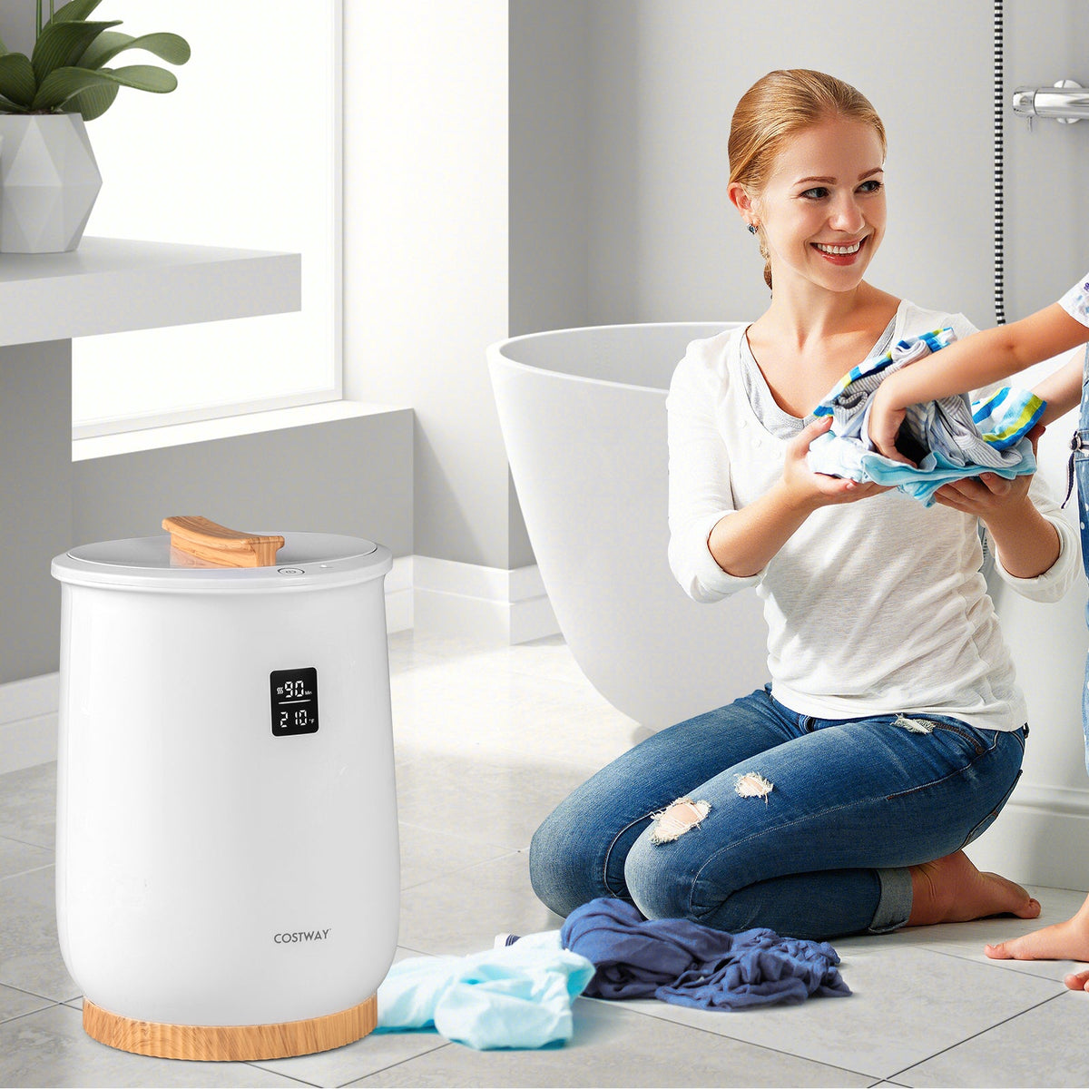 20L Large Heated Towel Warmer with LED Display and Button Control-White DirectDeals