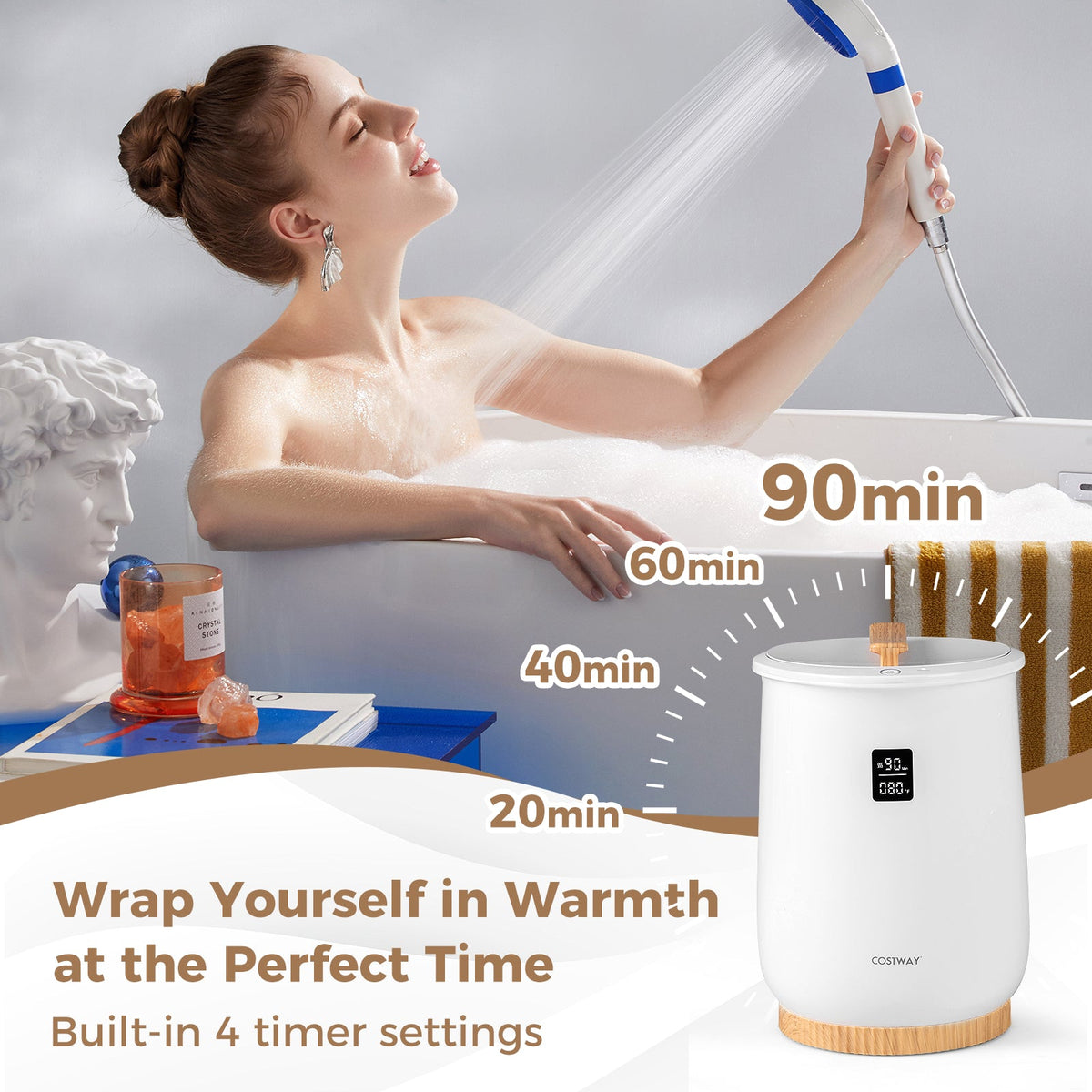 20L Large Heated Towel Warmer with LED Display and Button Control-White DirectDeals