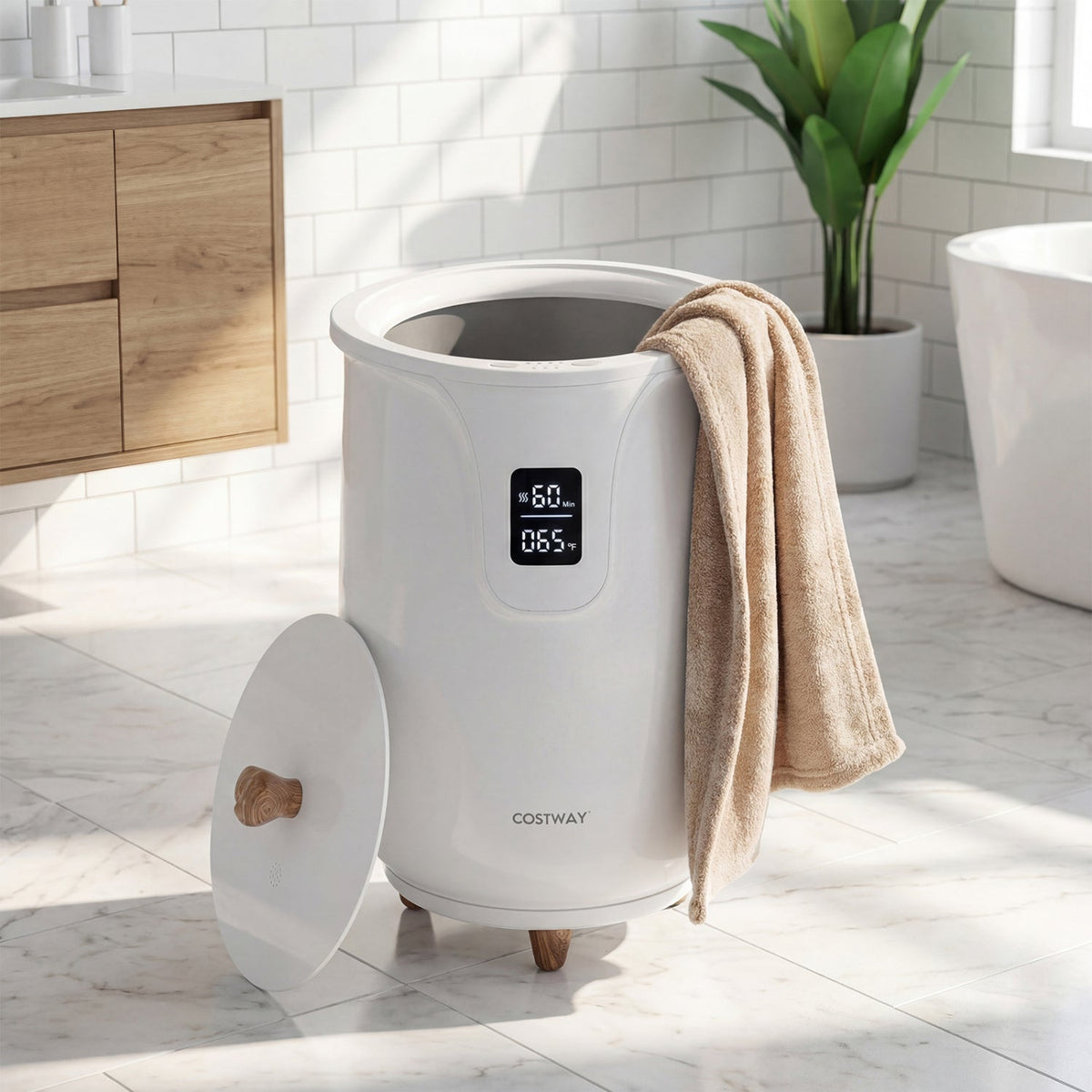 20 L Large Blanket and Towel Warmer with 3 Heat Levels for Bathroom-White DirectDeals