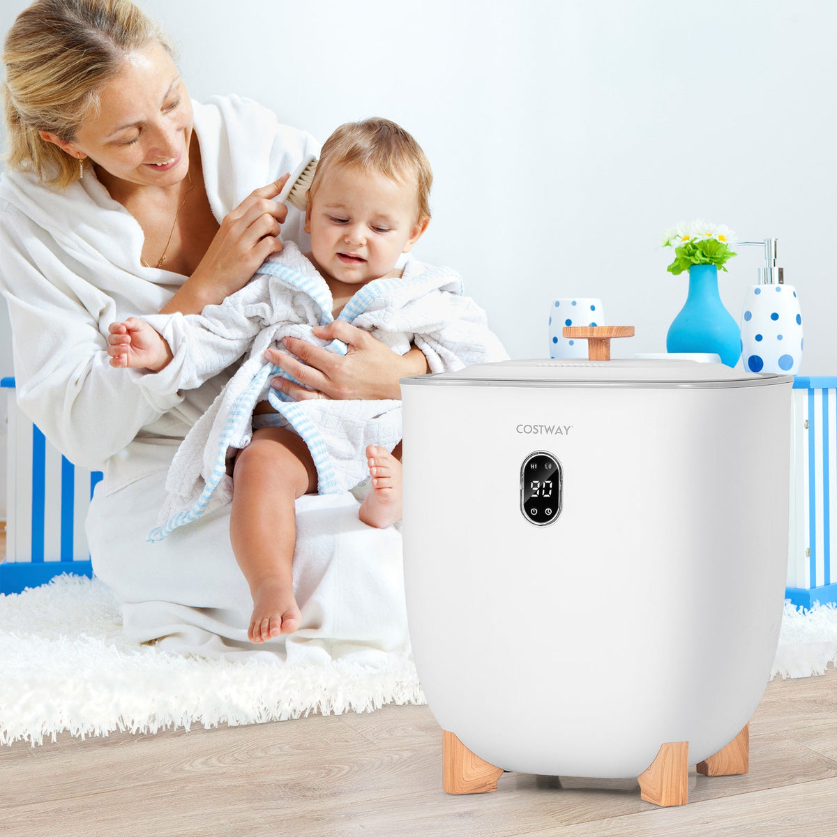 25L Towel Warmer Bucket with 2 Temperature Settings and Auto Shut Off-White DirectDeals
