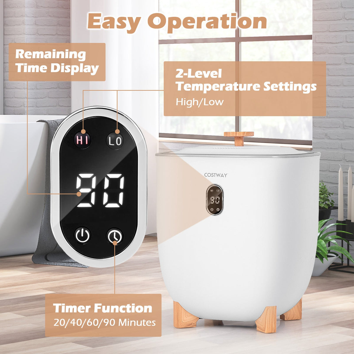25L Towel Warmer Bucket with 2 Temperature Settings and Auto Shut Off-White DirectDeals