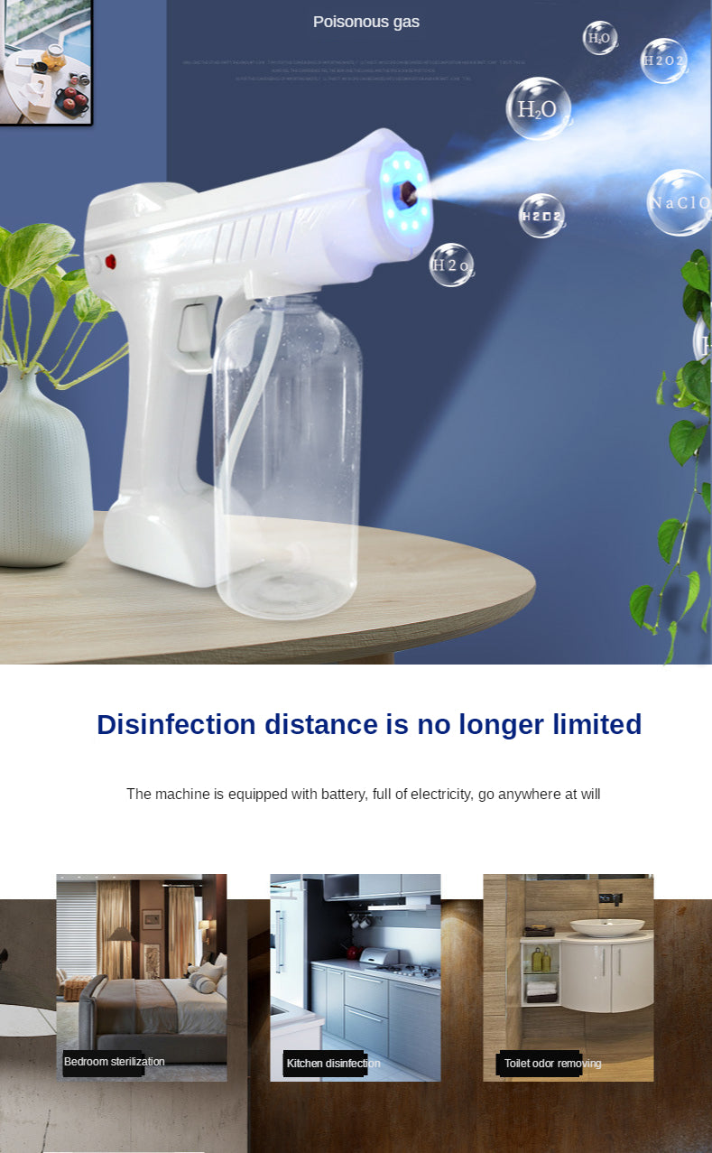 Blue Light Atomizing Spray Gun Handheld Wireless Atomizing Fogger Disinfection Sprayer Nano Sprayer Household Supplies FLIPSTYLEZLLC