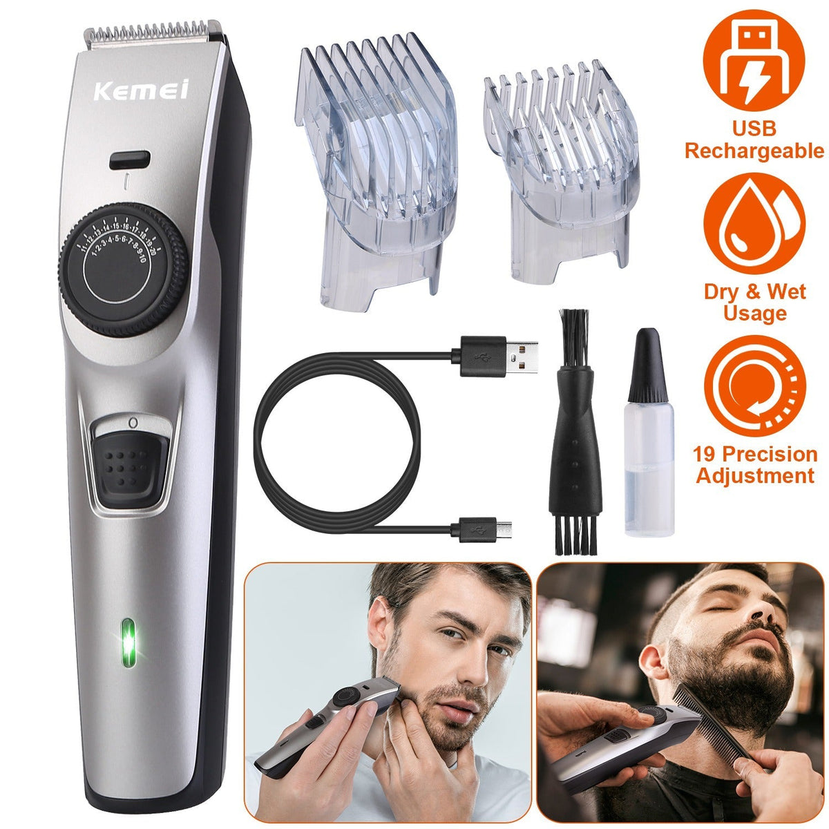 Cordless Beard Trimmer USB Rechargeable Beard Grooming Kit Electric Razor Hair Shaver Clipper with Precision Dial GBruno Store