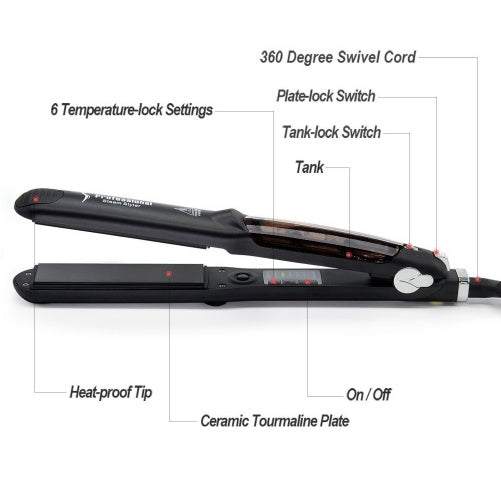 Steam Function Flat Iron Tourmaline Ceramic Vapor Professional Hair Straightener with Argan Oil Infusion Straightening Irons Elyvora LLC
