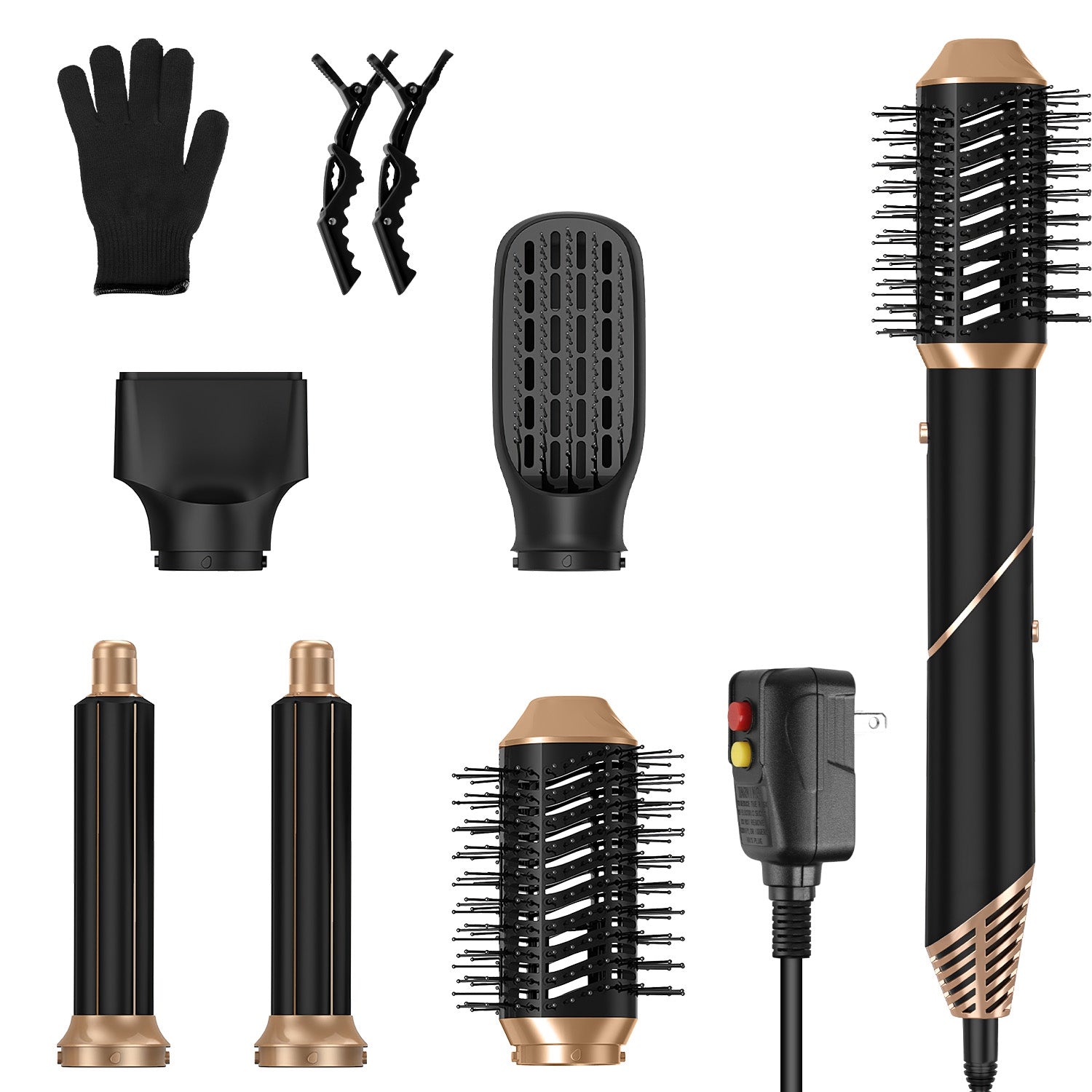 5 In 1 Hot Air Styler Straightener Curler Dryer Automatic Wrap Styler Hair Dryer Brush Set with 3 Temp Settings ALCI Plug Glove Cable Tie 2 Alligator GBruno Store