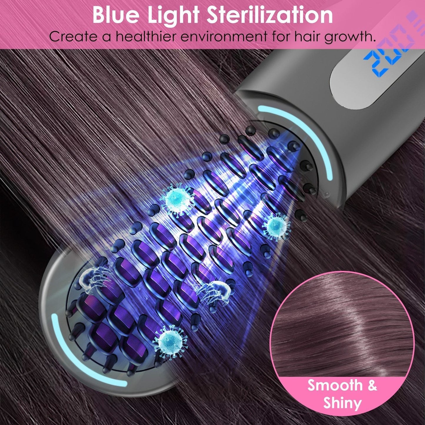 Cordless Hair Straightener Brush Rechargeable Mini Styling Comb with 4 Heating Levels Blue Light Sterilization Single press Stray Hair Removal 20Mins GBruno Store